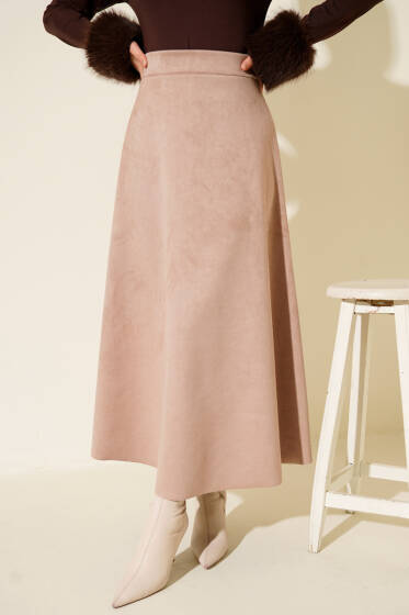 Bel Lastikli Süet Kloş Etek Bej - Etek