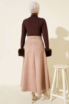 Bel Lastikli Süet Kloş Etek Bej - Etek