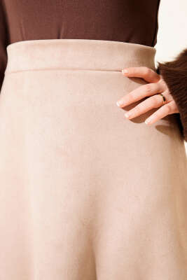 Bel Lastikli Süet Kloş Etek Bej - Etek