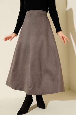 Bel Lastikli Süet Kloş Etek Füme - HBS