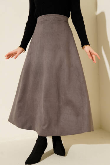 Bel Lastikli Süet Kloş Etek Füme - Etek