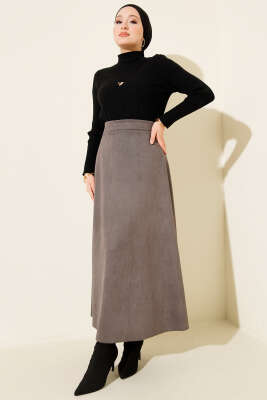 Bel Lastikli Süet Kloş Etek Füme - Etek