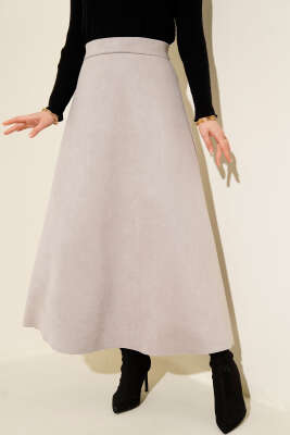 Bel Lastikli Süet Kloş Etek Gri - HBS