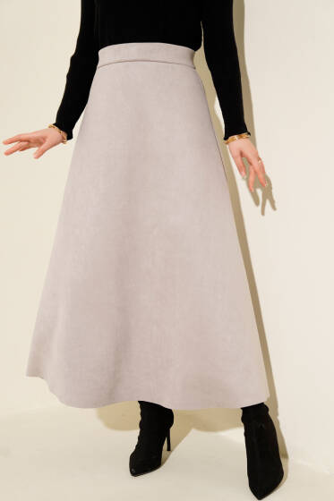 Bel Lastikli Süet Kloş Etek Gri - Etek