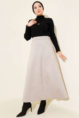 Bel Lastikli Süet Kloş Etek Gri - Etek