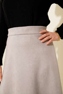 Bel Lastikli Süet Kloş Etek Gri - Etek