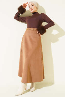 Bel Lastikli Süet Kloş Etek Kahve - Etek