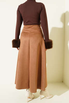 Bel Lastikli Süet Kloş Etek Kahve - Etek