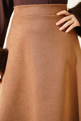 Bel Lastikli Süet Kloş Etek Kahve - Etek