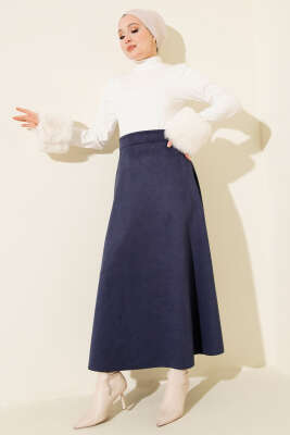 Bel Lastikli Süet Kloş Etek Lacivert - Etek