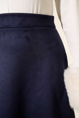 Bel Lastikli Süet Kloş Etek Lacivert - Etek