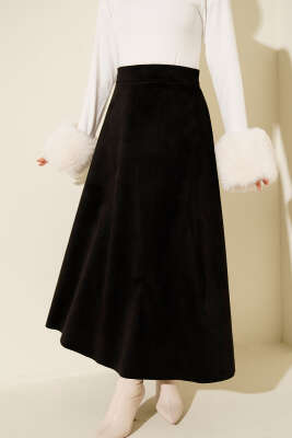Bel Lastikli Süet Kloş Etek Siyah - HBS