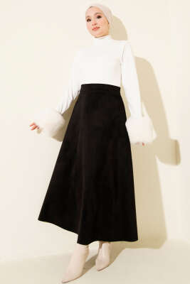 Bel Lastikli Süet Kloş Etek Siyah - Etek