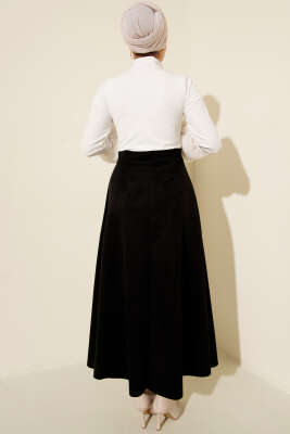 Bel Lastikli Süet Kloş Etek Siyah - Etek