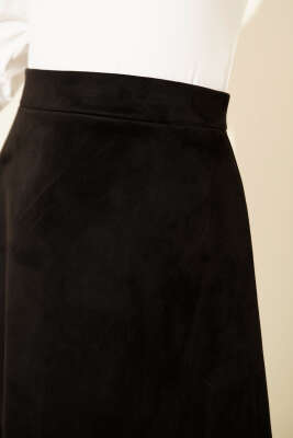 Bel Lastikli Süet Kloş Etek Siyah - Etek