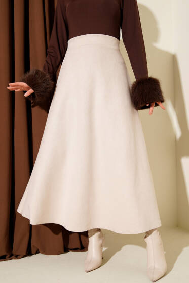 Bel Lastikli Süet Kloş Etek Taş - Etek