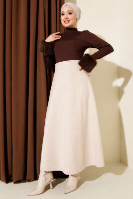 Bel Lastikli Süet Kloş Etek Taş - Etek