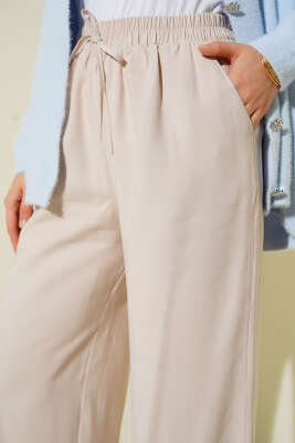 Bel Lastikli Tencel Pantolon Bej - Pantolon