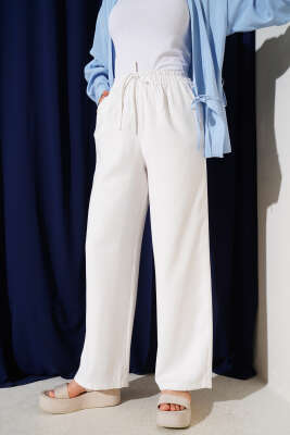 Bel Lastikli Tencel Pantolon Beyaz
