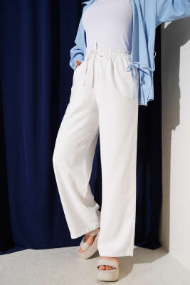 Bel Lastikli Tencel Pantolon Beyaz - Pantolon