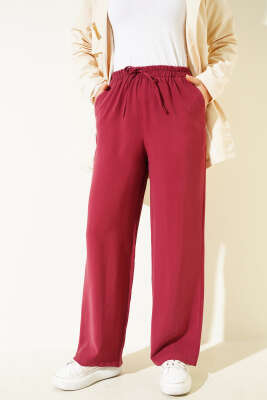 Bel Lastikli Tencel Pantolon Bordo - Pantolon