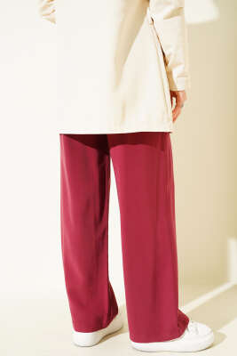 Bel Lastikli Tencel Pantolon Bordo - Pantolon