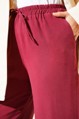 Bel Lastikli Tencel Pantolon Bordo - Pantolon
