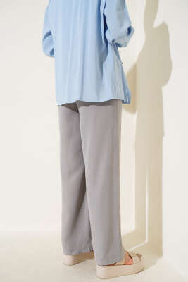 Bel Lastikli Tencel Pantolon Gri - Pantolon