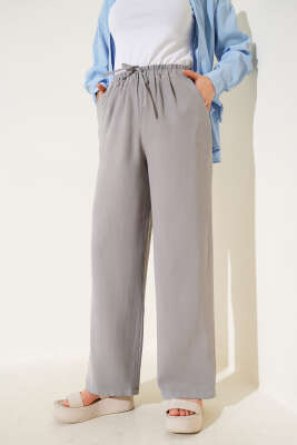 Bel Lastikli Tencel Pantolon Gri 