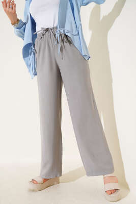 Bel Lastikli Tencel Pantolon Gri - Pantolon