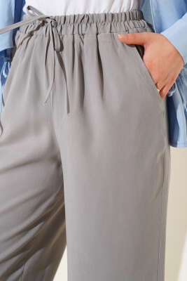 Bel Lastikli Tencel Pantolon Gri - Pantolon