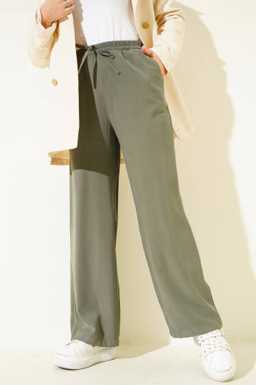 Bel Lastikli Tencel Pantolon Haki - Pantolon