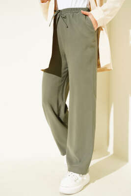 Bel Lastikli Tencel Pantolon Haki - Pantolon