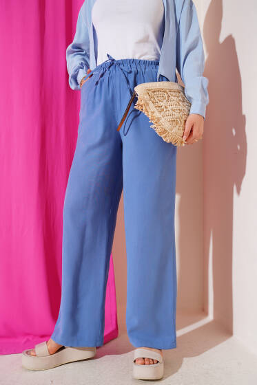 Bel Lastikli Tencel Pantolon İndigo - Pantolon