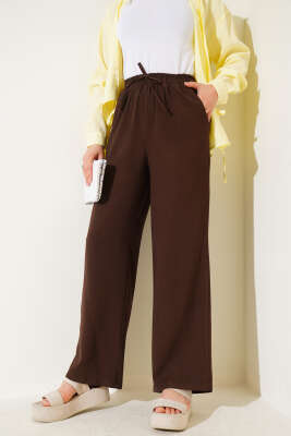 Bel Lastikli Tencel Pantolon Kahve - Pantolon
