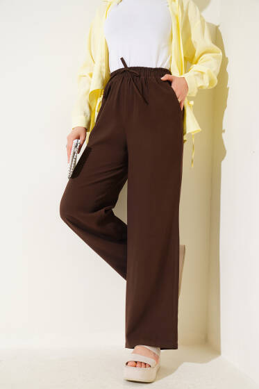 Bel Lastikli Tencel Pantolon Kahve - Pantolon