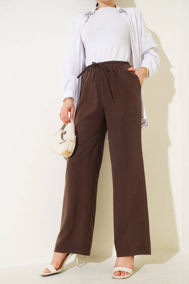 Bel Lastikli Tencel Pantolon Kestane - Pantolon