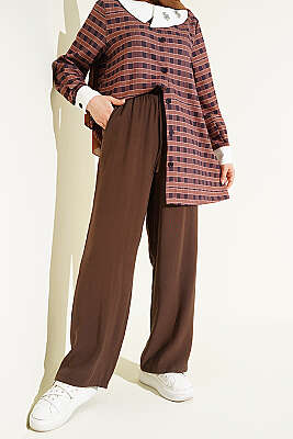 Bel Lastikli Tencel Pantolon Kestane - BERAT TEKSTİL