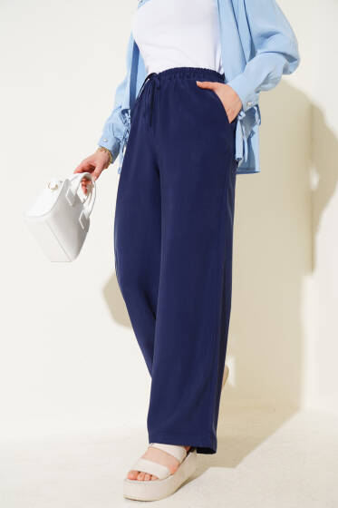Bel Lastikli Tencel Pantolon Lacivert - Pantolon