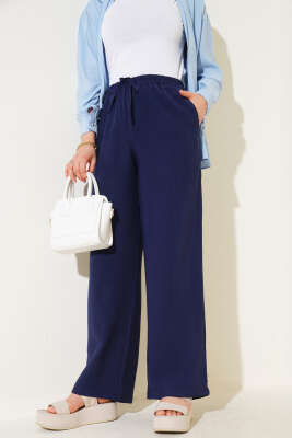 Bel Lastikli Tencel Pantolon Lacivert - Pantolon