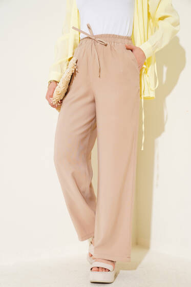 Bel Lastikli Tencel Pantolon Latte - Pantolon