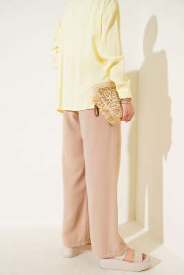 Bel Lastikli Tencel Pantolon Latte - Pantolon