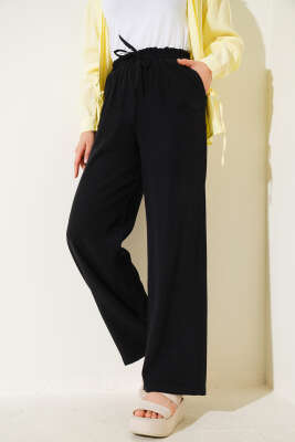 Bel Lastikli Tencel Pantolon Siyah - Pantolon