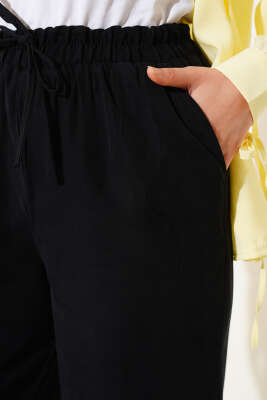 Bel Lastikli Tencel Pantolon Siyah - Pantolon