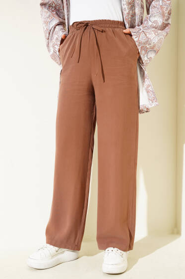 Bel Lastikli Tencel Pantolon Taba - Pantolon