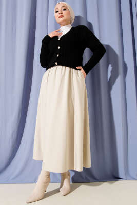 Bel Lastikli Tensel Etek Bej - Etek