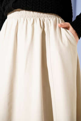 Bel Lastikli Tensel Etek Bej - Etek