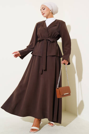 Bel Lastikli Tensel Etekli İkili Takım Kahve - İkili Takım