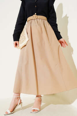 Bel Lastikli Terikoton Etek Bej 