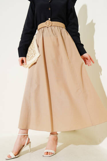 Bel Lastikli Terikoton Etek Bej - Yılın Fırsatı 